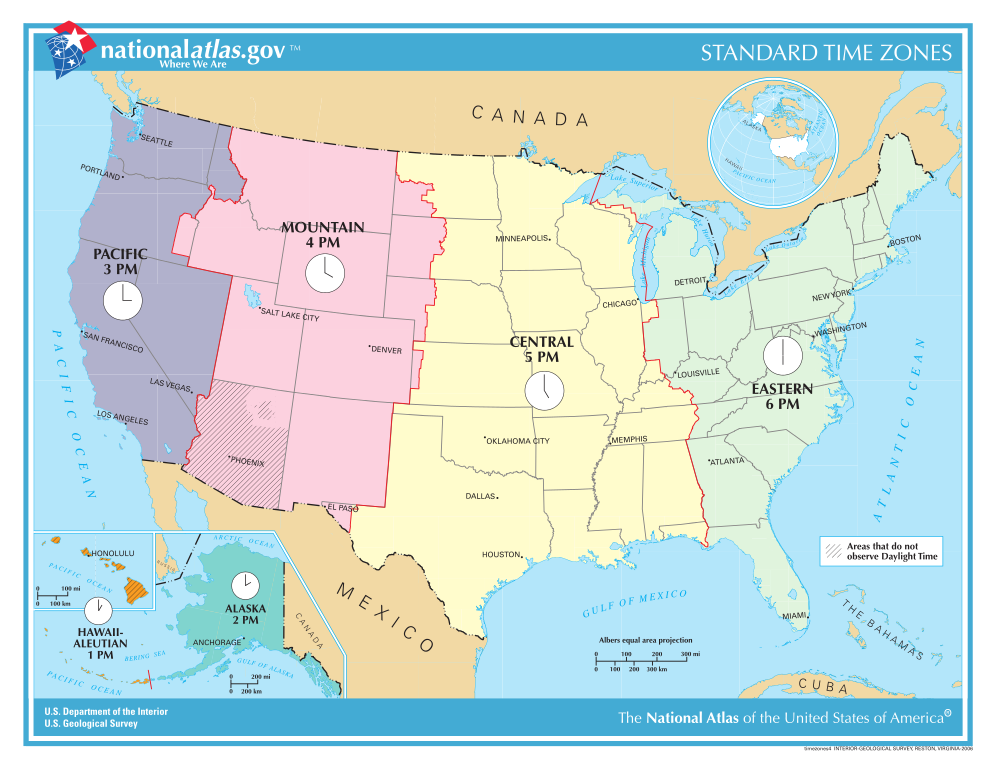 Zeitzonenkarte Vereinigte Staaten von Amerika